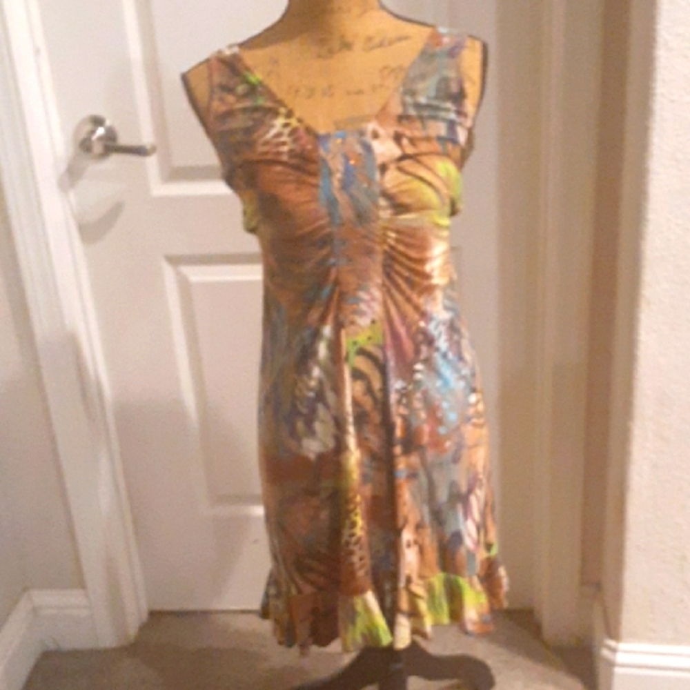 NWT Vtg Mesmerize Multicolor Sleeveless Dress Embellished Size M